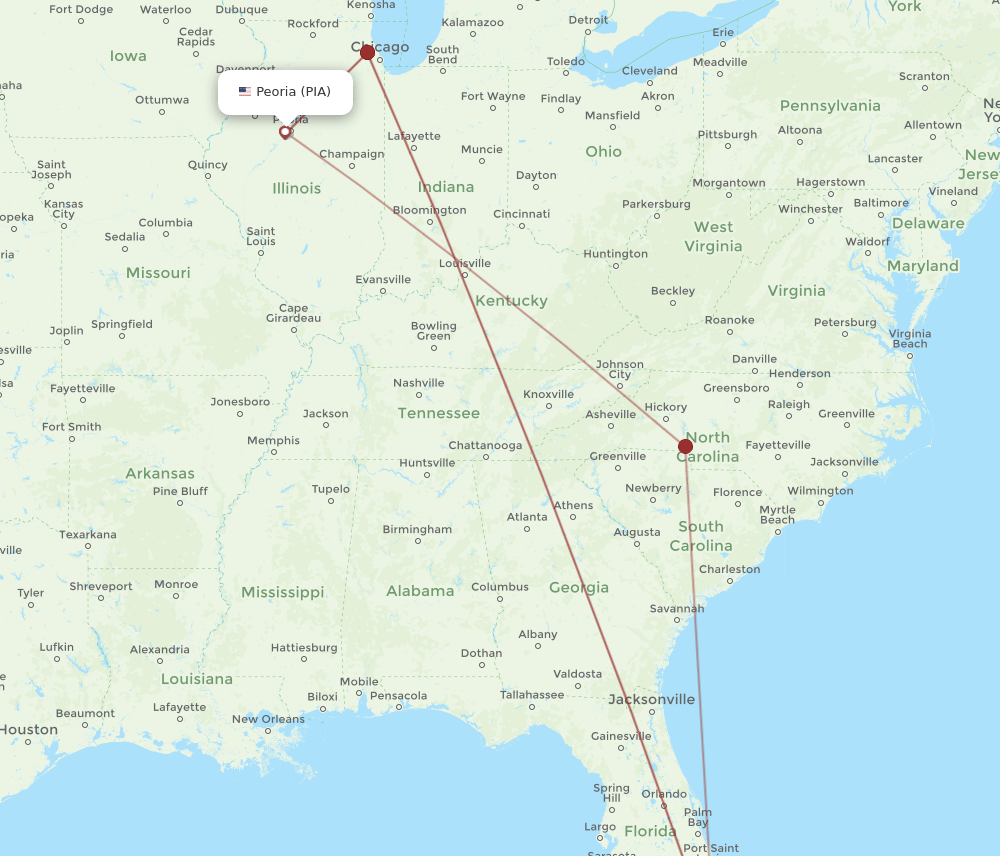 MIA-PIA flight routes
