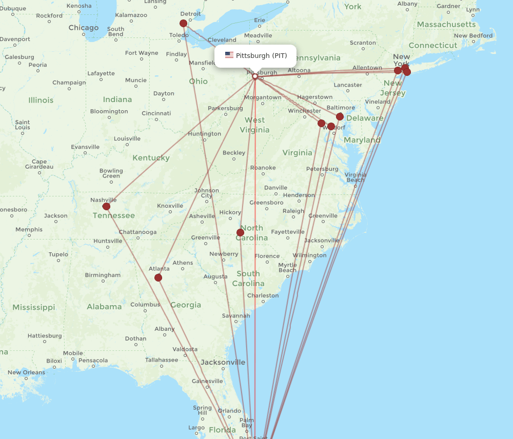 MIA-PIT flight routes