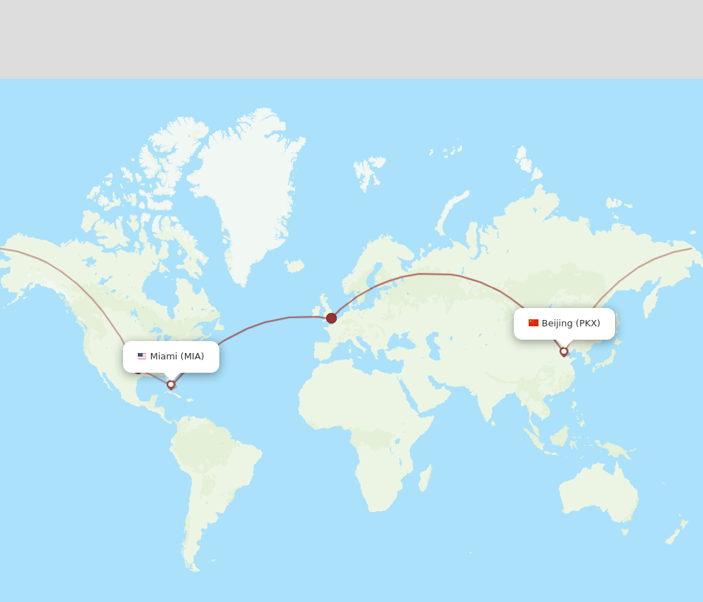 Miami - Beijing route map and flight paths