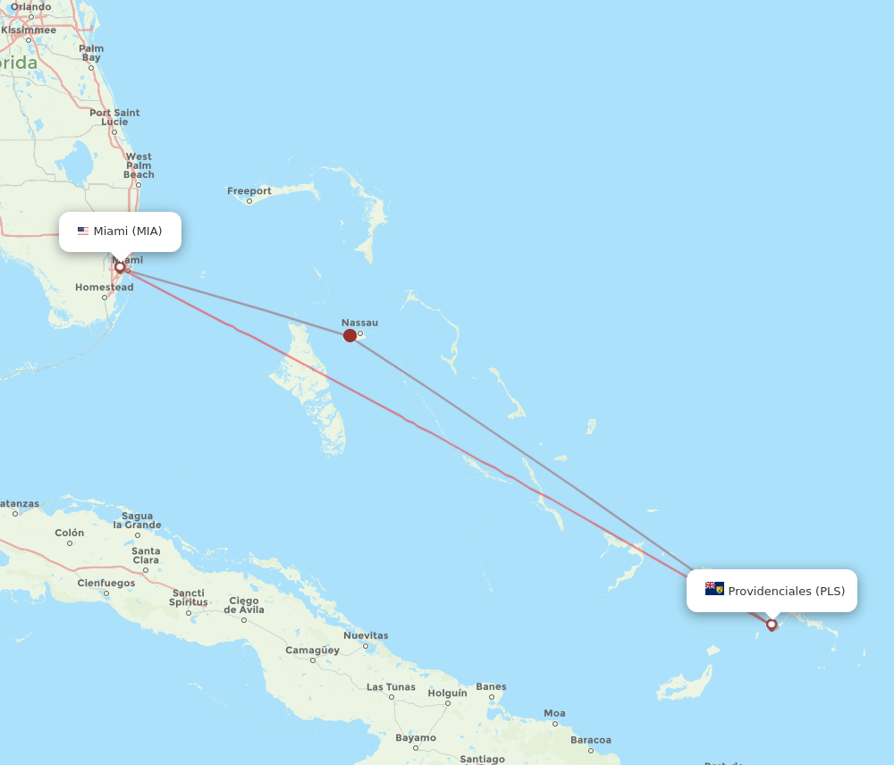 MIA to PLS flights and routes map