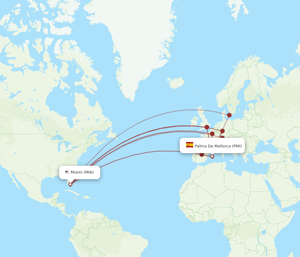 MIA to PMI flights and routes map