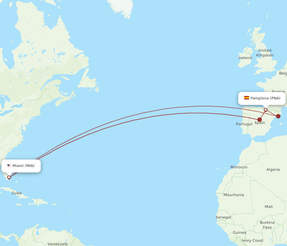 MIA-PNA flight routes