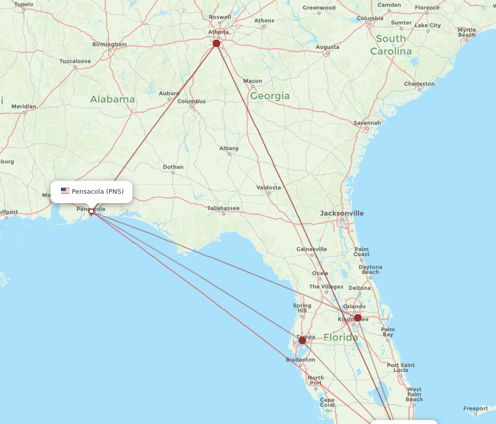 MIA to PNS flights and routes map