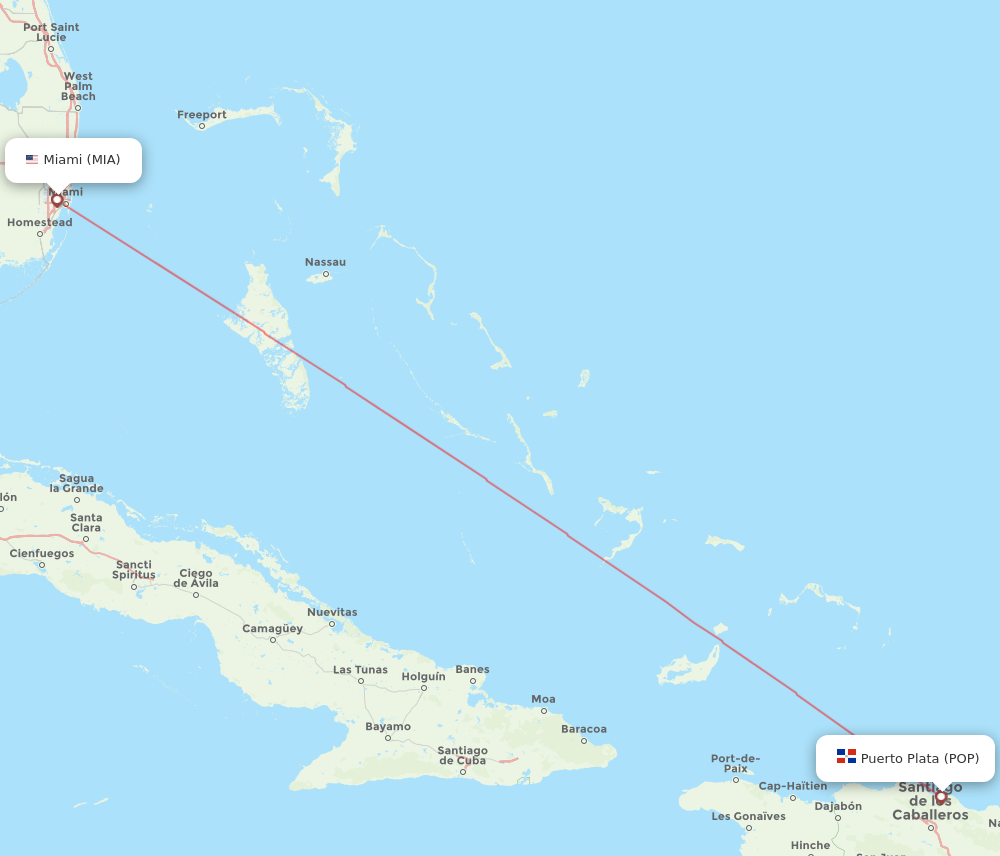 MIA to POP flights and routes map