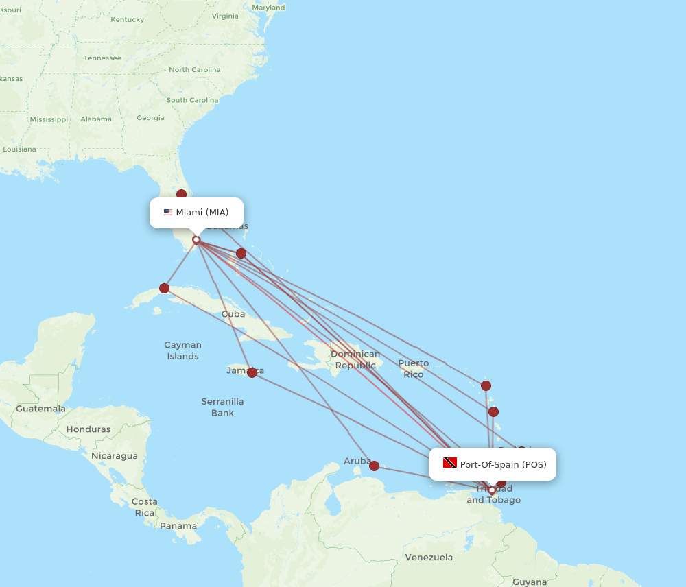MIA-POS flight routes