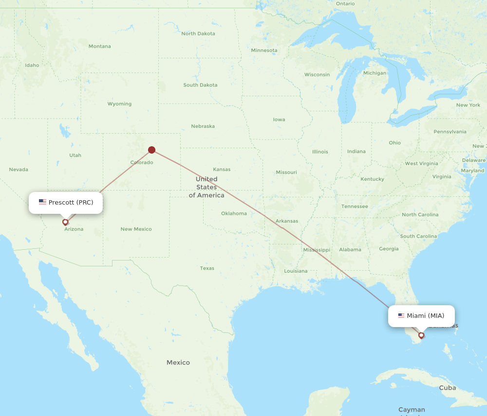 Miami - Prescott route map and flight paths