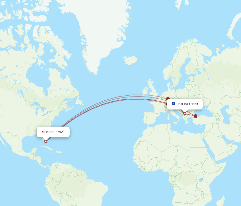 MIA to PRN flights and routes map