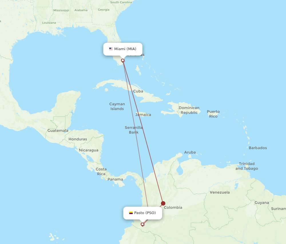 MIA to PSO flights and routes map