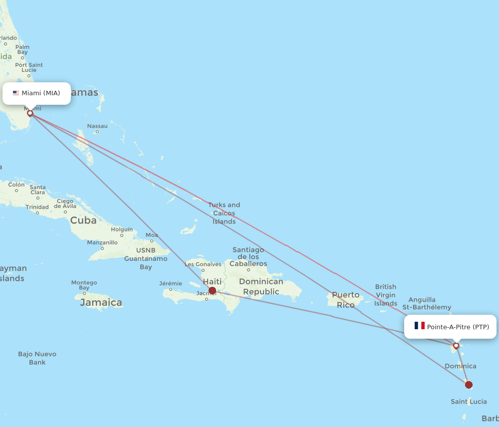 MIA-PTP flight routes
