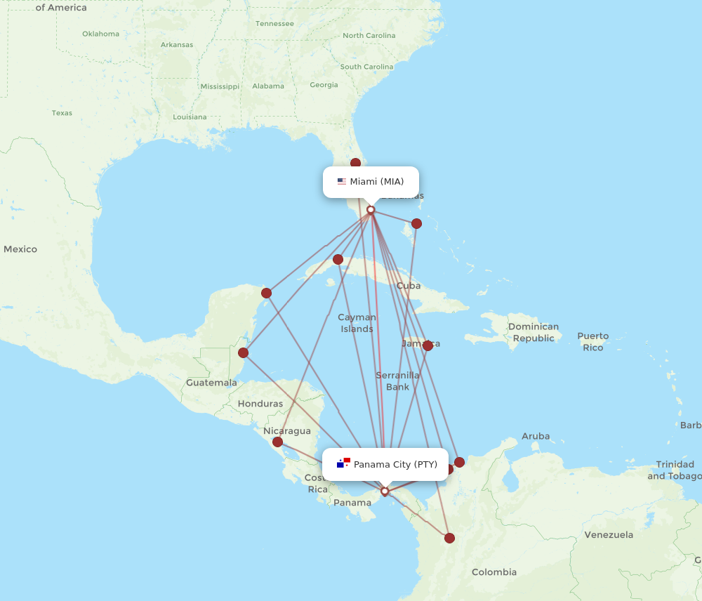 MIA to PTY flights and routes map
