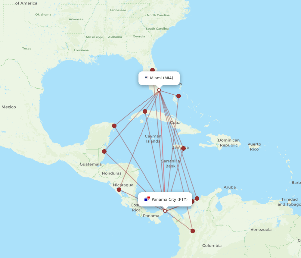 MIA-PTY flight routes