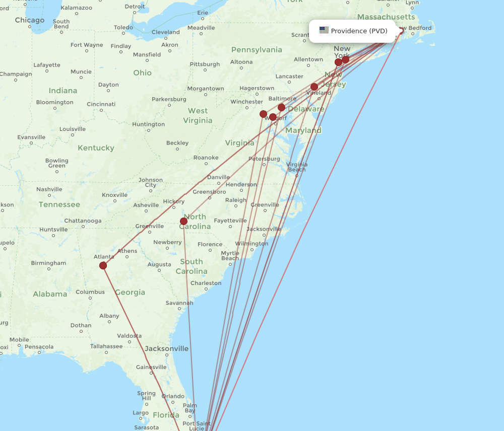 MIA-PVD flight routes