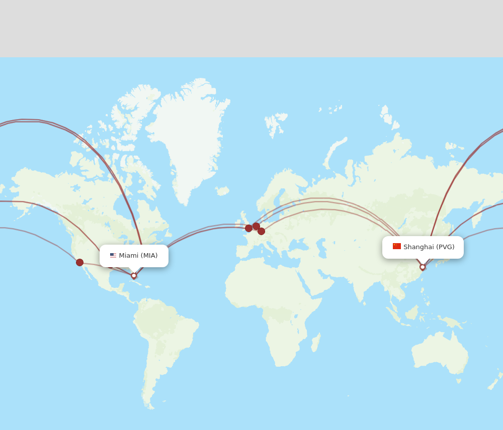 MIA to PVG flights and routes map