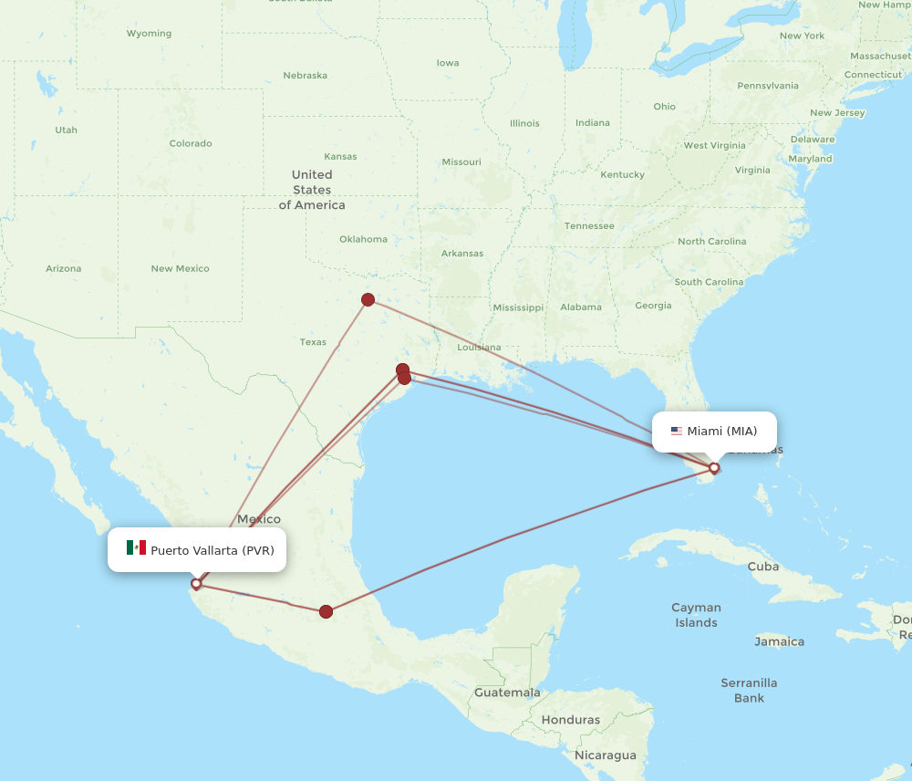 MIA to PVR flights and routes map