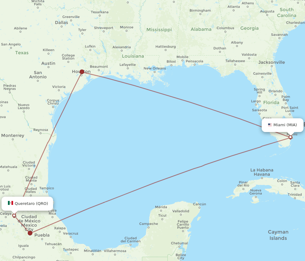 MIA-QRO flight routes