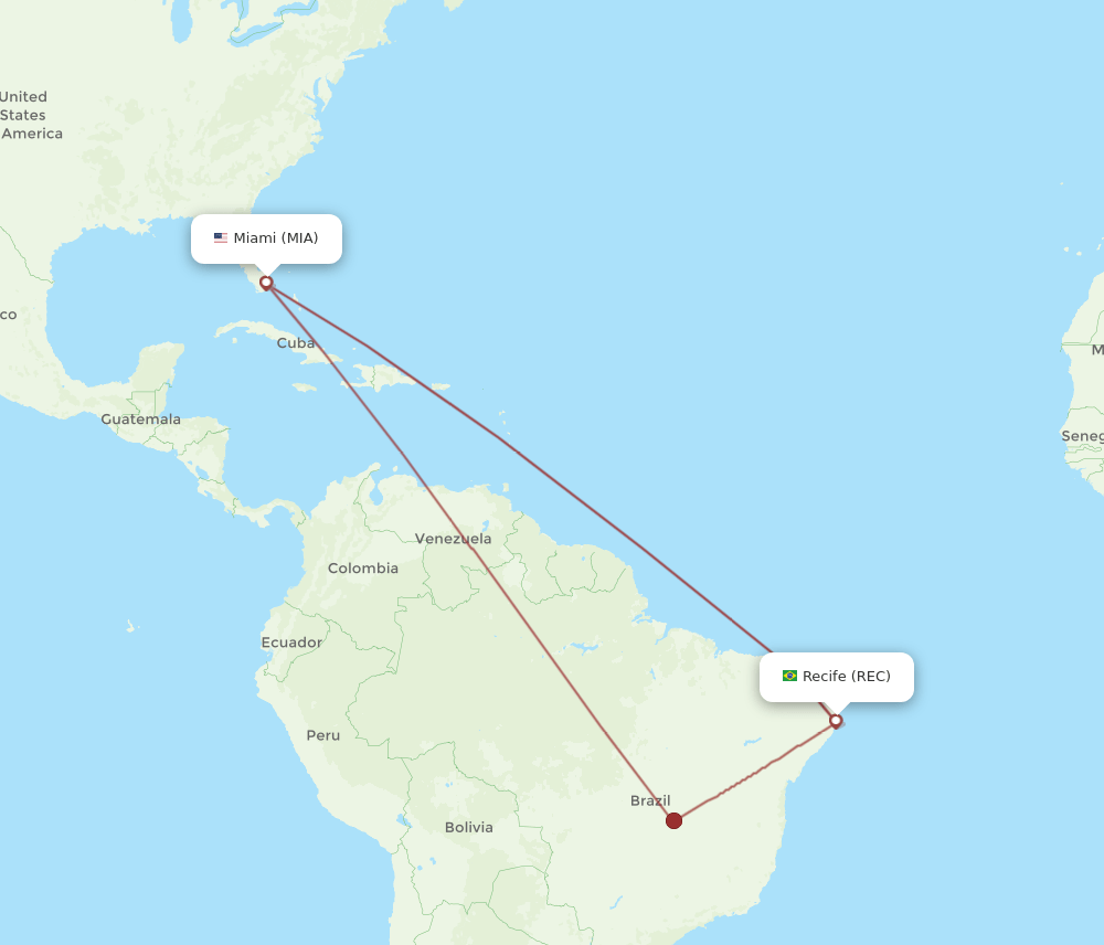 MIA to REC flights and routes map