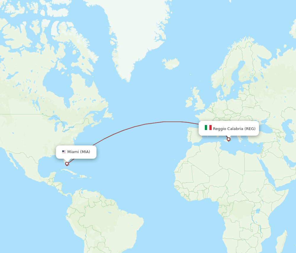 MIA to REG flights and routes map