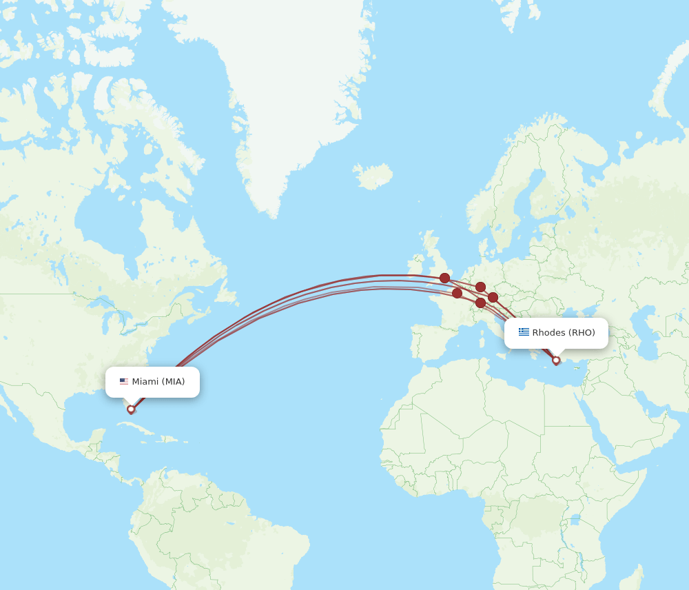 MIA-RHO flight routes