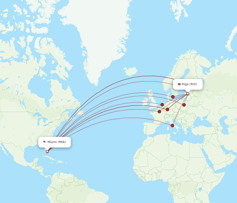 MIA to RIX flights and routes map