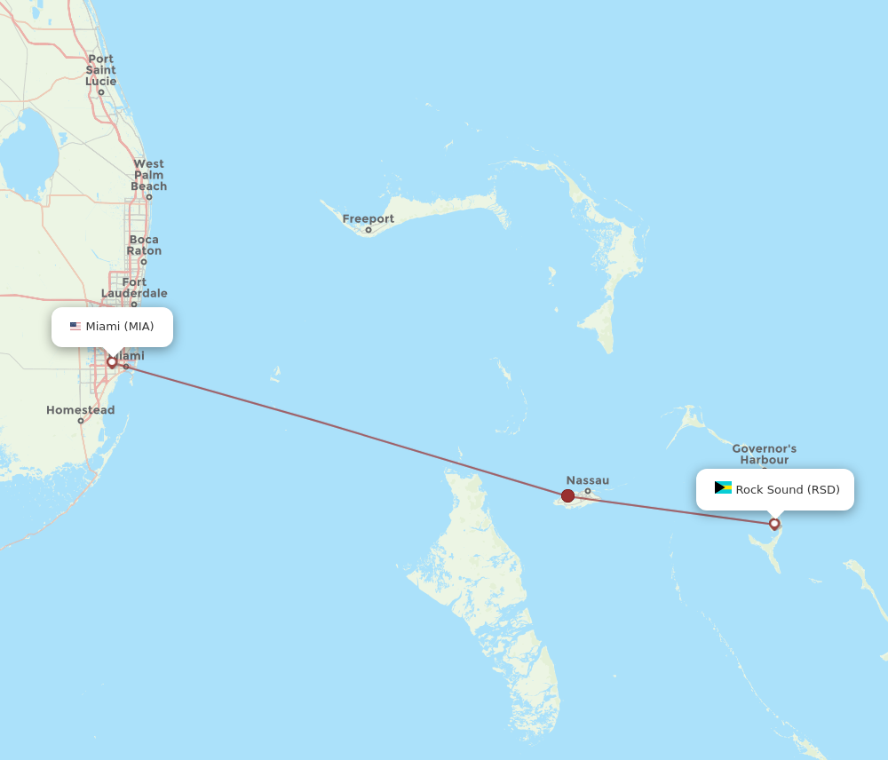 MIA to RSD flights and routes map