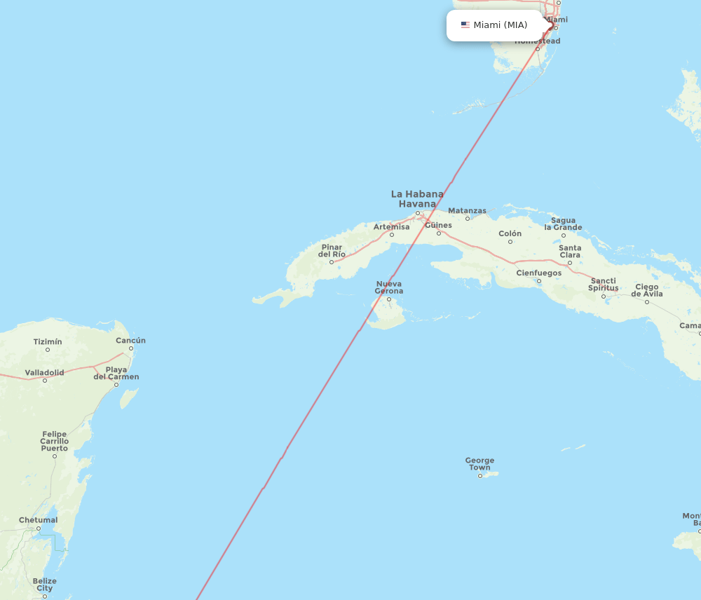 Miami - Roatan route map and flight paths