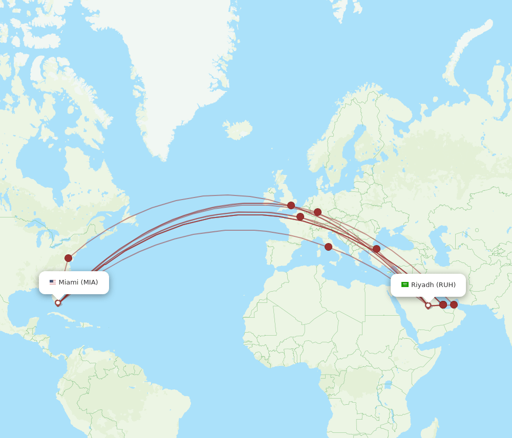 MIA-RUH flight routes