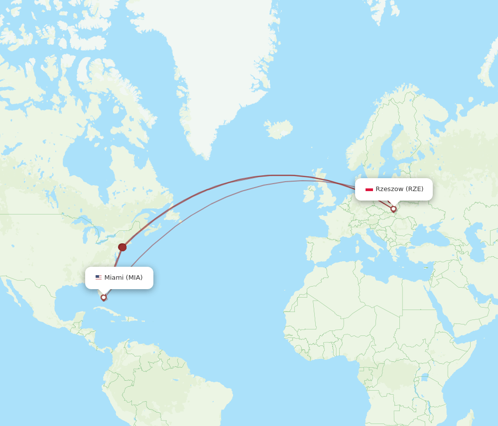 MIA-RZE flight routes