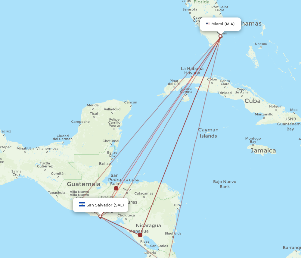 MIA to SAL flights and routes map