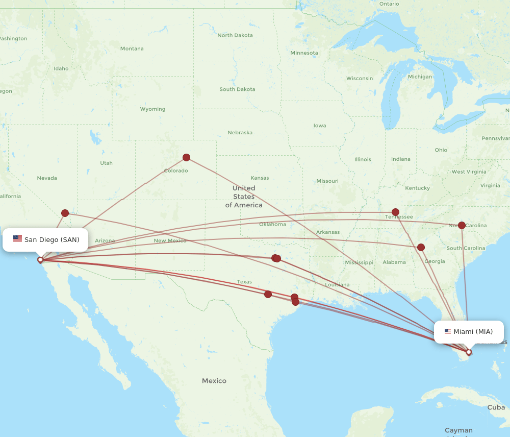 MIA-SAN flight routes