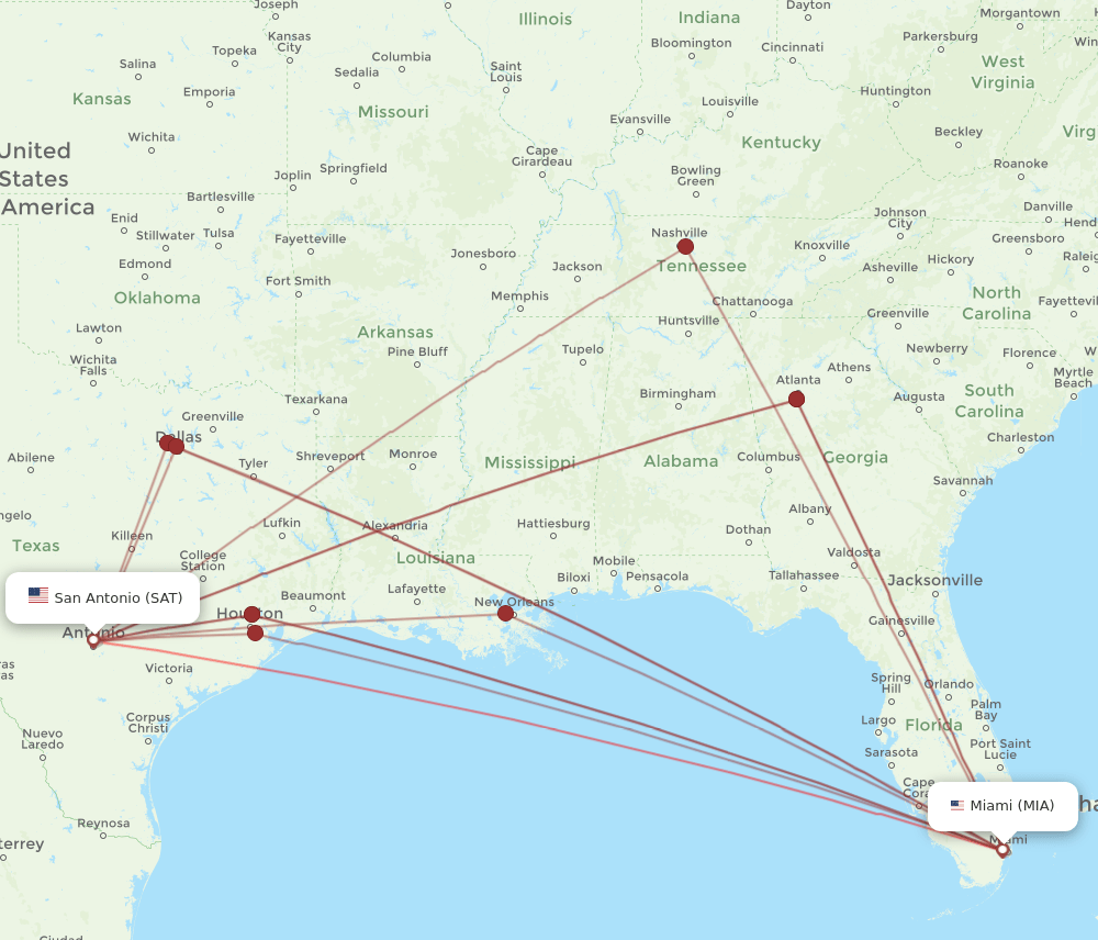 MIA-SAT flight routes