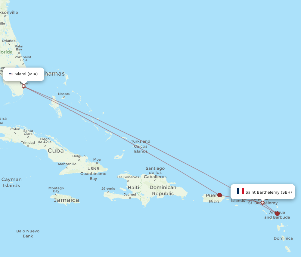 MIA-SBH flight routes