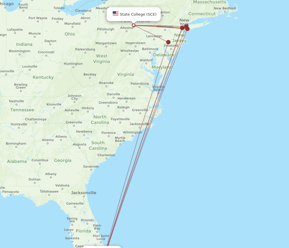 MIA-SCE flight routes