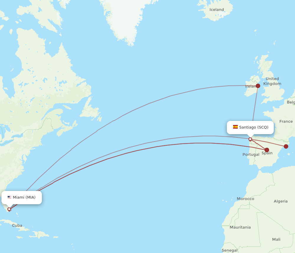 MIA-SCQ flight routes