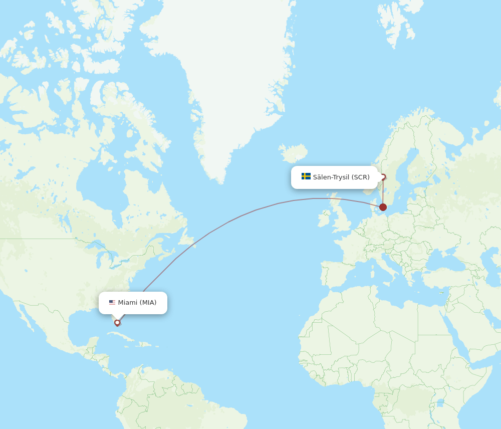 Salen - Miami route map and flight paths