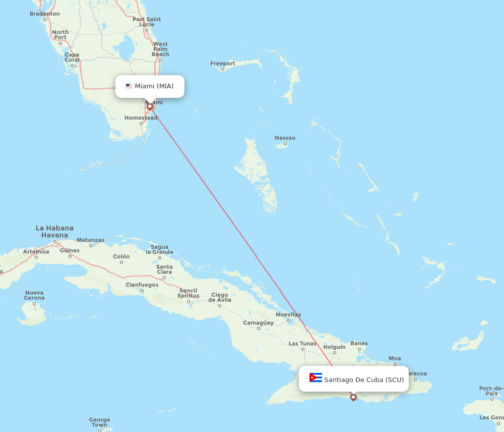 Miami - Santiago route map and flight paths