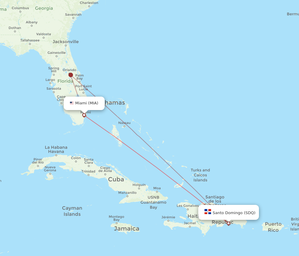 MIA to SDQ flights and routes map