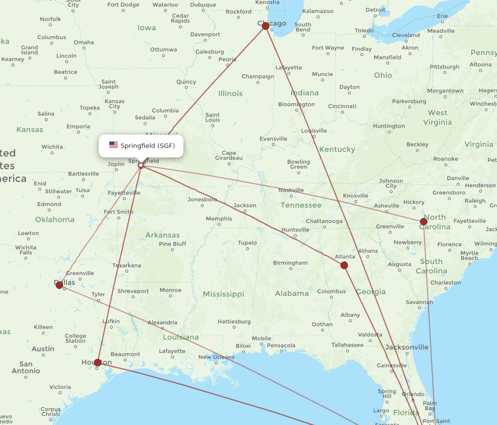 MIA to SGF flights and routes map