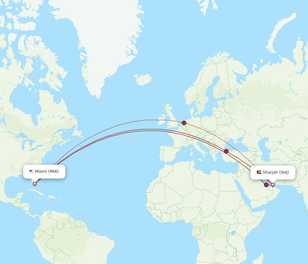 MIA-SHJ flight routes