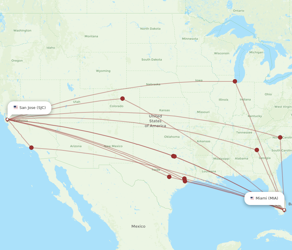 MIA-SJC flight routes