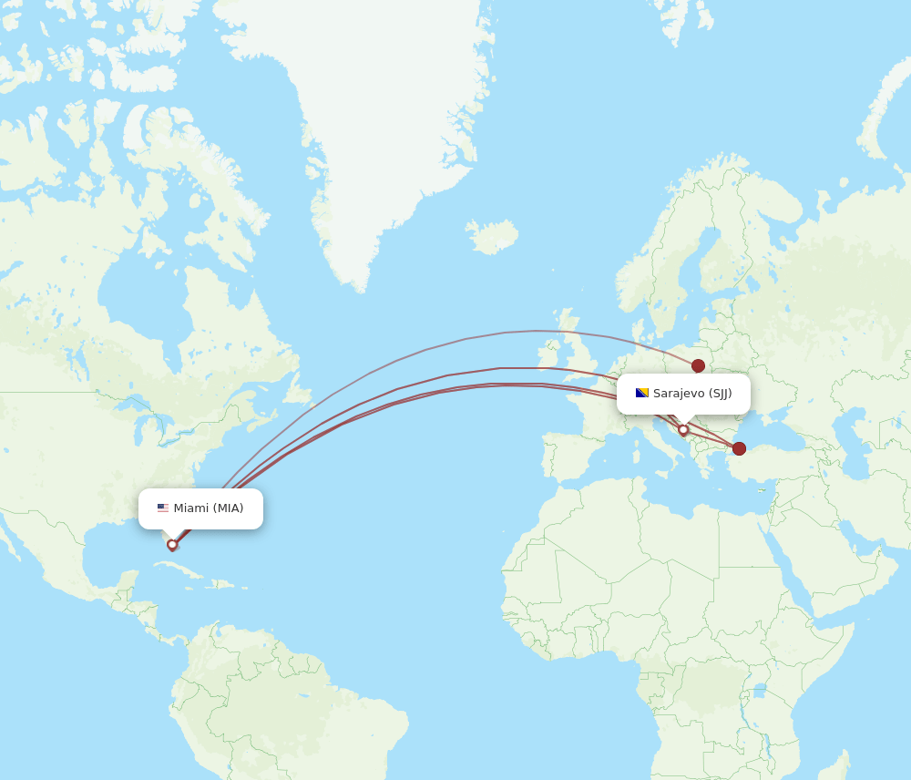 MIA-SJJ flight routes