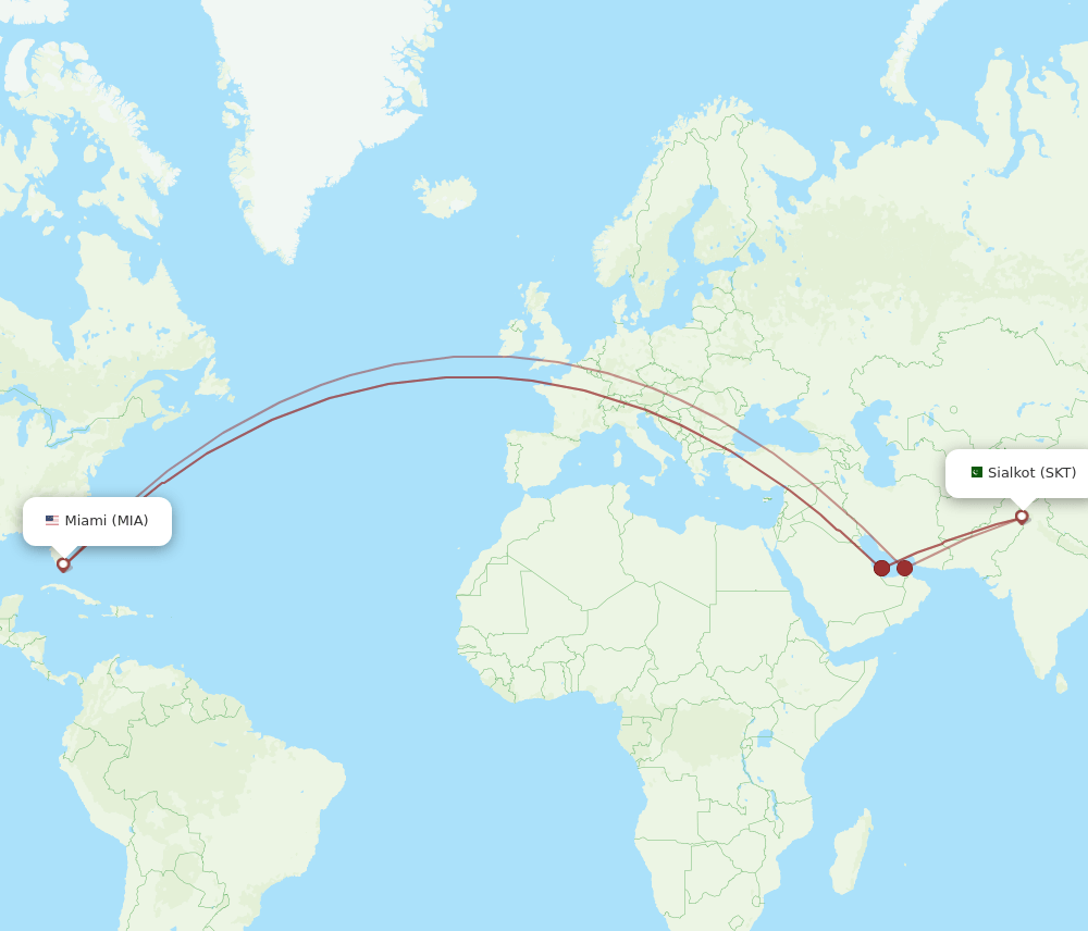 MIA-SKT flight routes
