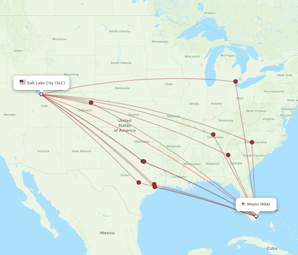 MIA-SLC flight routes