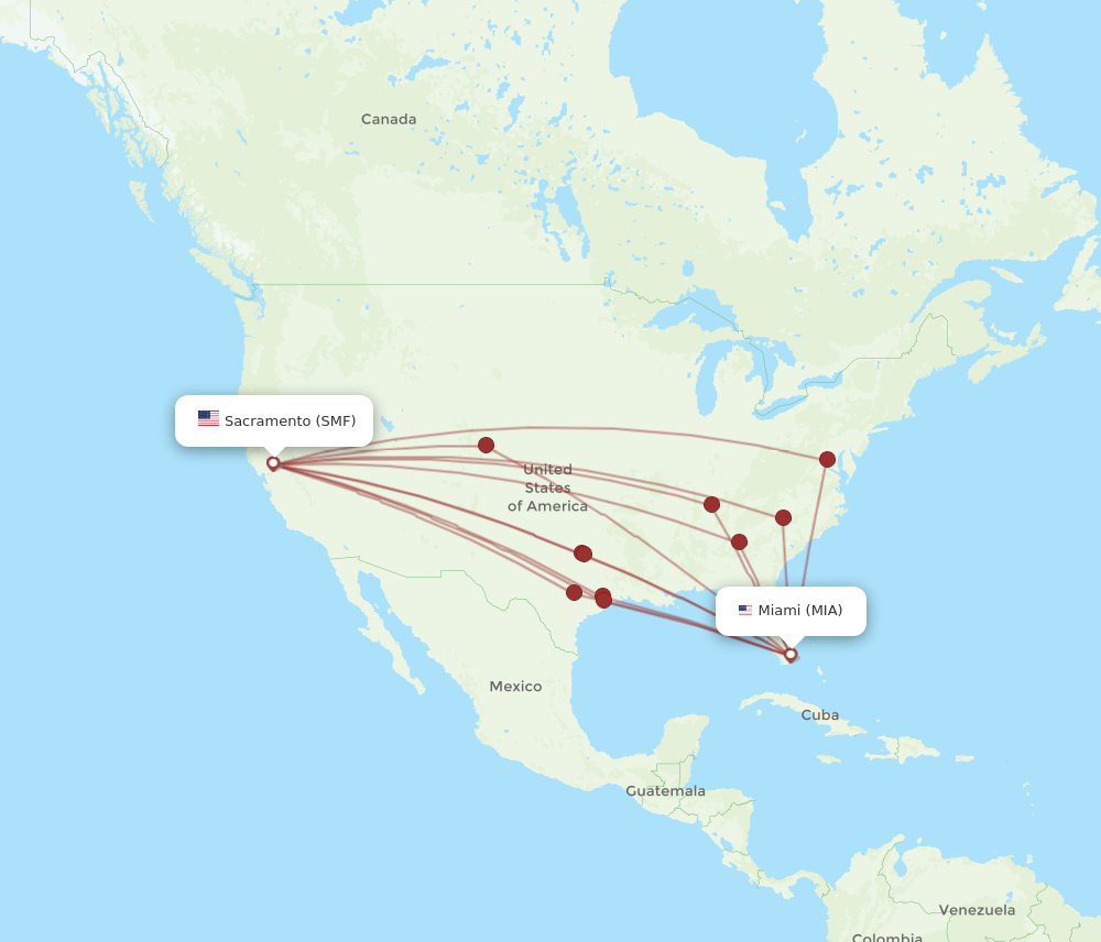MIA to SMF flights and routes map