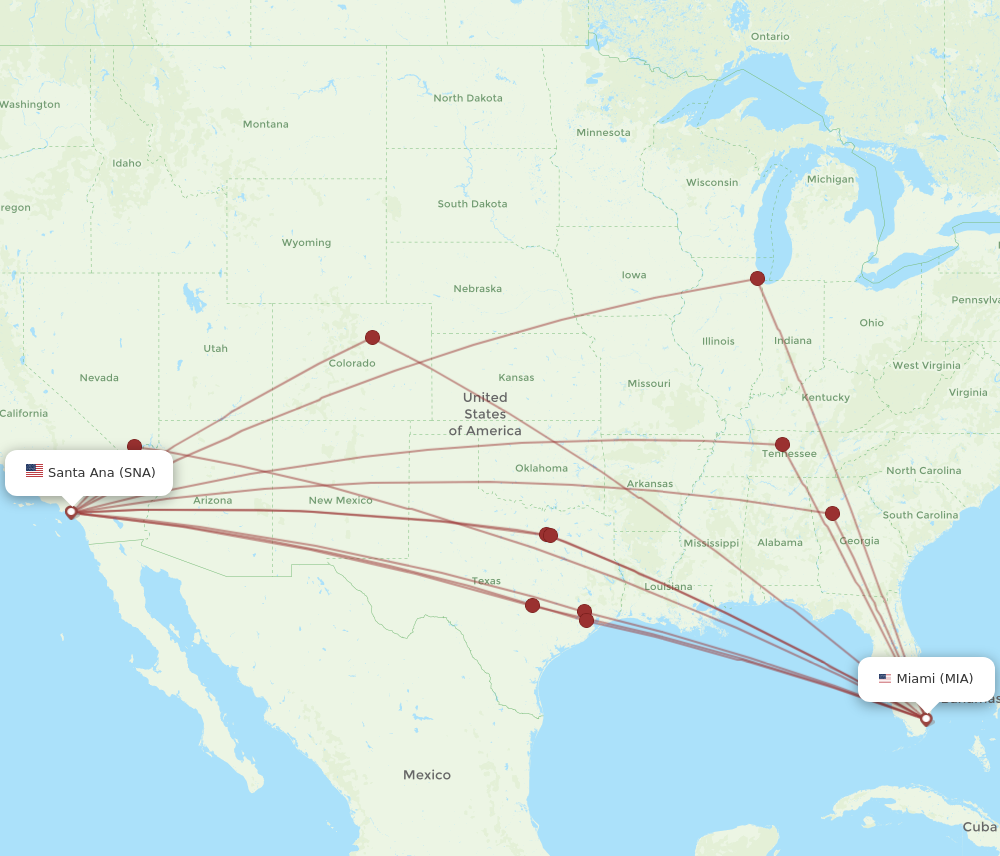 MIA to SNA flights and routes map