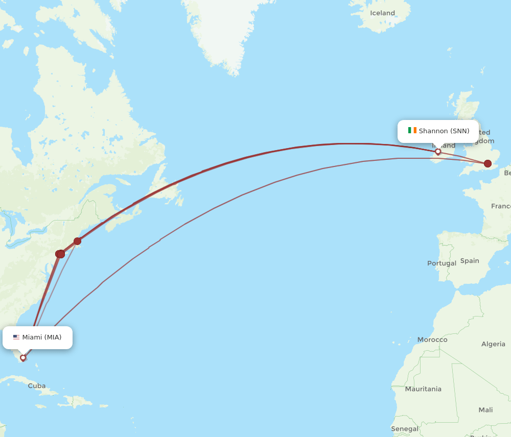 MIA-SNN flight routes