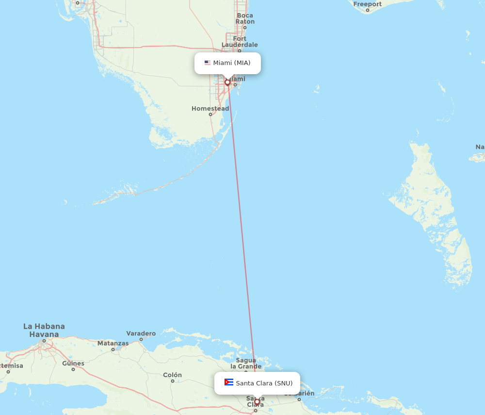 Miami - Santa Clara route map and flight paths