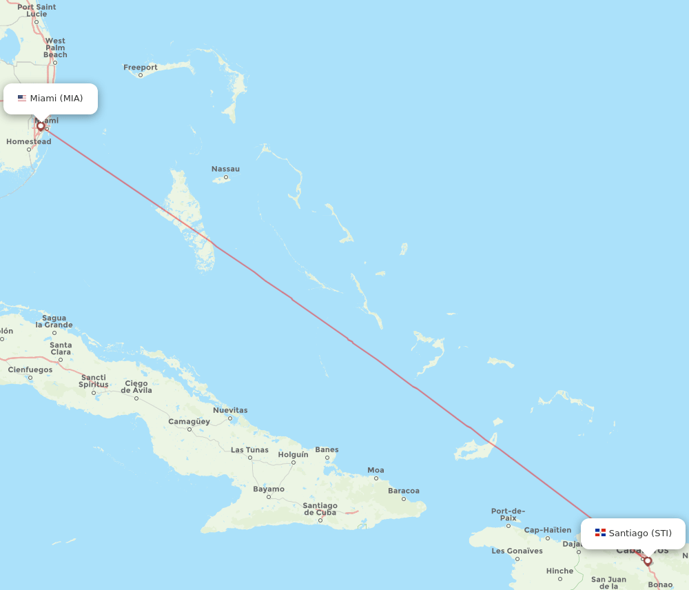 Miami - Santiago route map and flight paths
