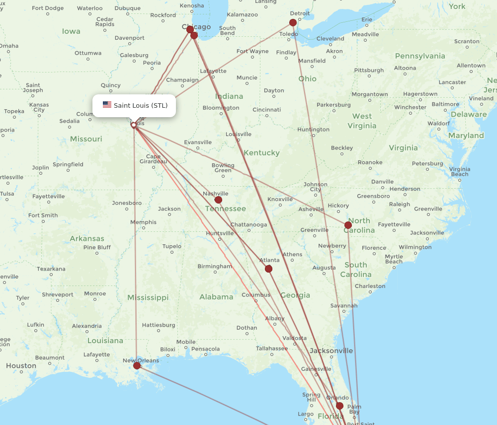 MIA-STL flight routes