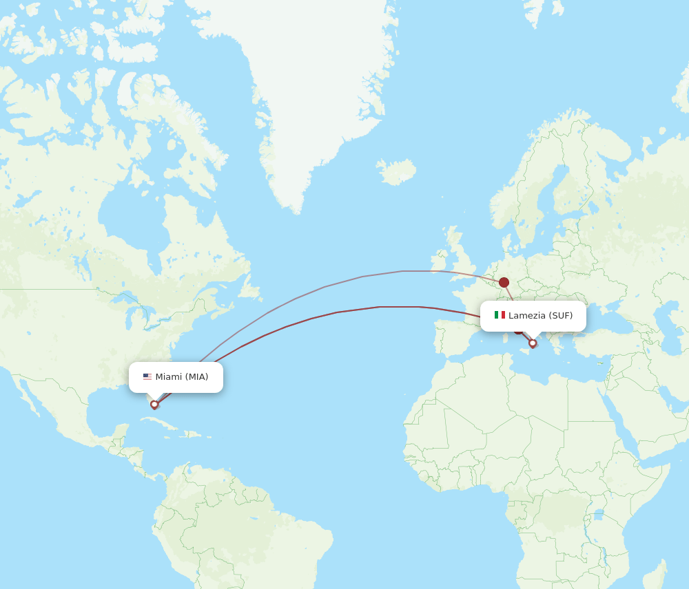 MIA to SUF flights and routes map