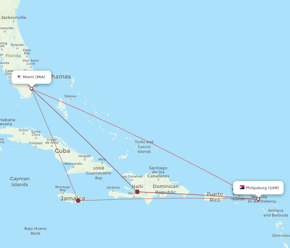 MIA-SXM flight routes